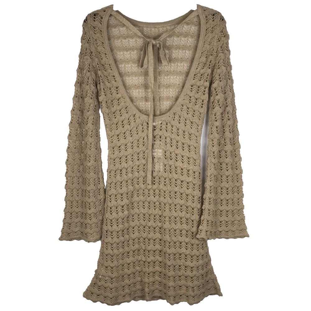 12th Tribe Tan Crochet Mini Dress - Picture 5 of 8